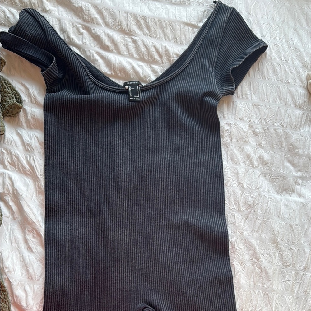 Black Ribbed Shorts Bodysuit